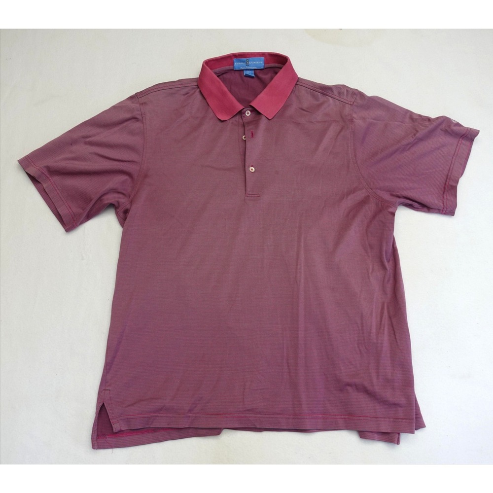 Fairway & Greene Polo Shirt Mens L Pink Striped Pureformance Golf Knit Casual